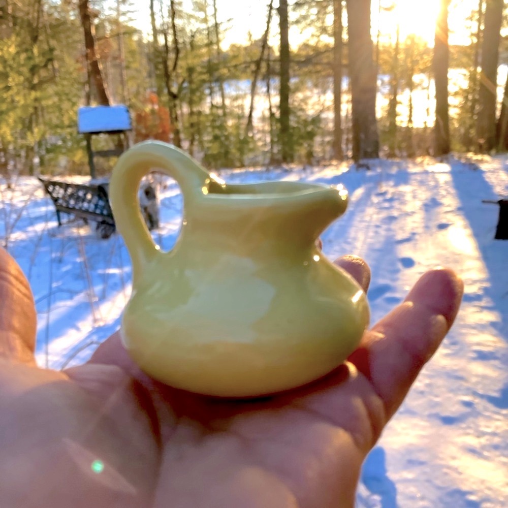 McCOY Type BYBEE Pottery Kentucky Mini Pitcher SHAWNEE Miniature Vintage Yellow